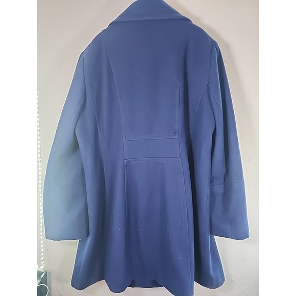 ANNE KLEIN Royal Blue Wool Blend Notched-Collar Double-Breasted Peacoat Large - Picture 2 of 7